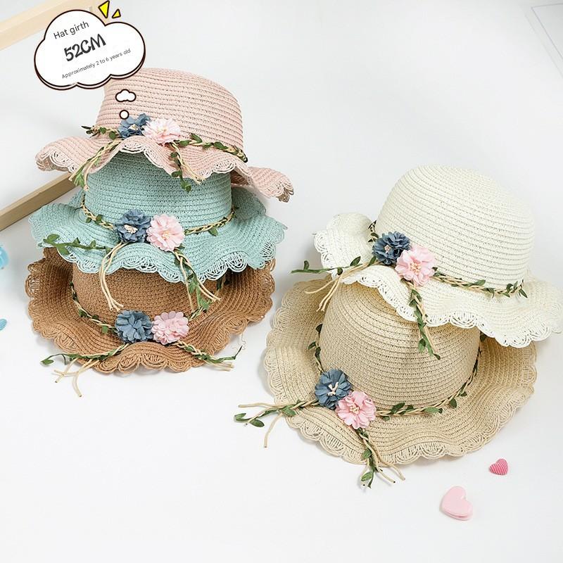 Pink Girls Summer Princess Straw Straw Hat and Matching Purse Set - Breathable Floral Wide Brim Sun Protection Sun Hat
