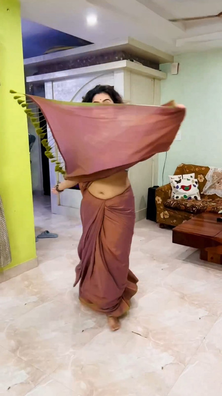 Moksha secy navel in brown saree.mp4_snapshot_00.08.611