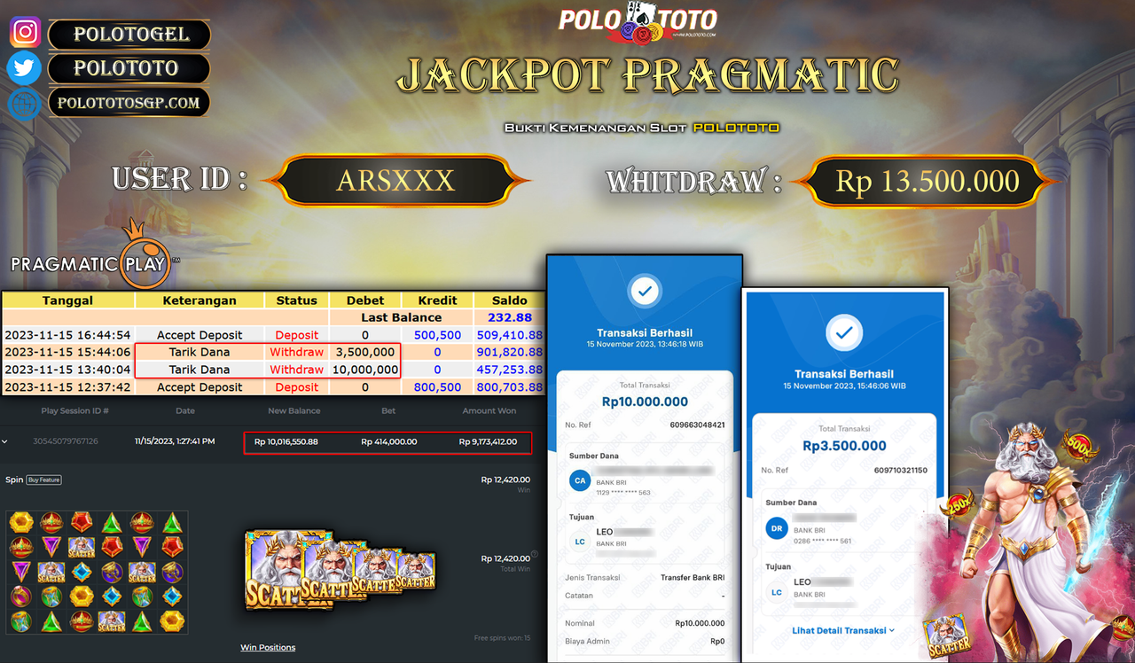 BUKTI PEMBAYARAN JACKPOT DIPOLOTOTO DIBAYAR LUNAS!!!