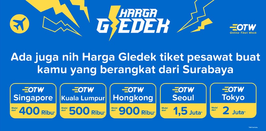 Promo 'Harga Gledek' untuk penerbangan dari Surabaya (tiket.com)