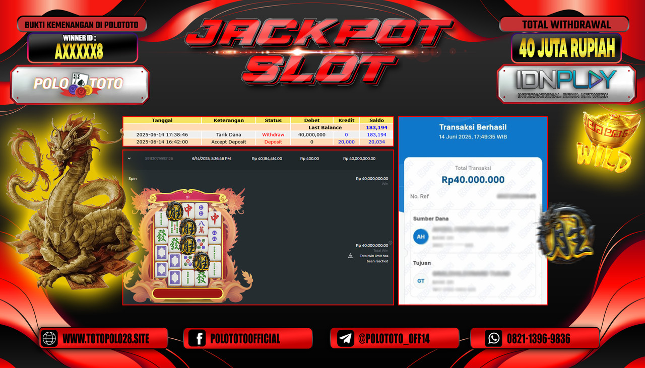 POLOTOTO JACKPOT SLOT MAHJONG WINS 3 - BLACK SCATTER Rp.40.000.000,- LUNAS