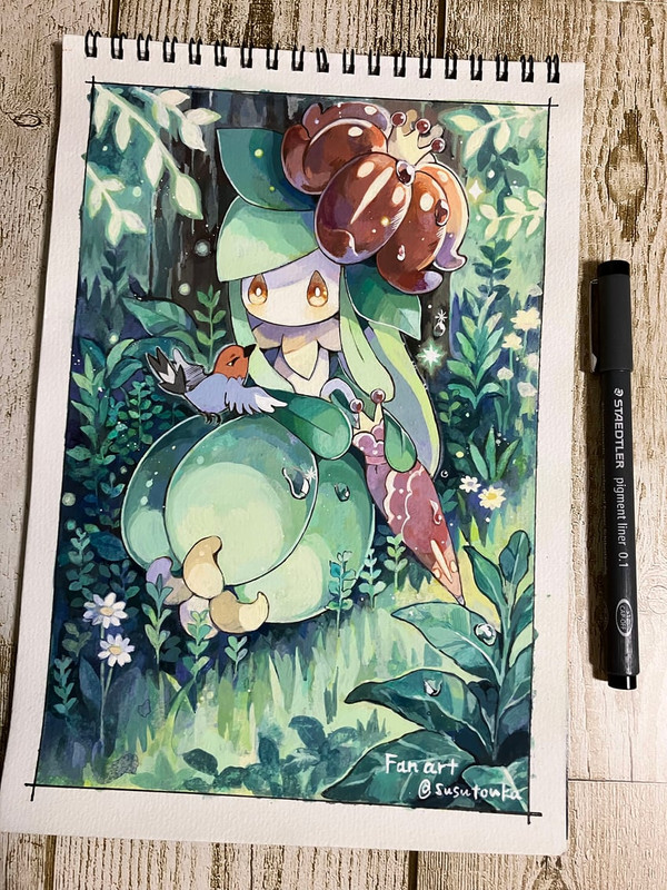 lilligant-and-fletchling-pokemon-drawn-b