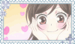 Nanami from kamisama holding her head in her hands with hearts floating in the background and her smiling