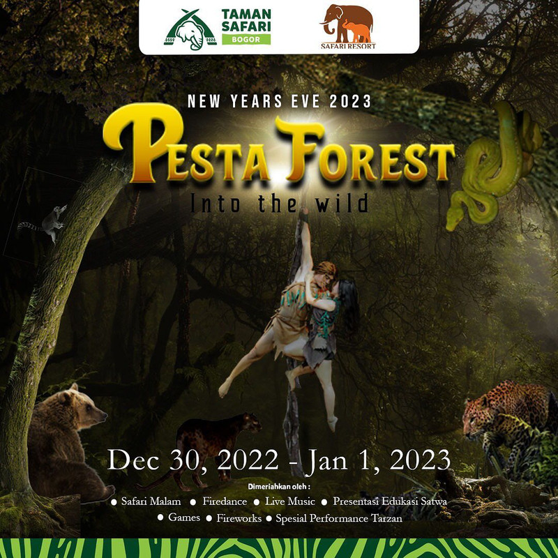 Taman Safari Bogor menggelar acara menarik spesial malam Tahun Baru 2023 yang diberi nama 'Pesta Forets - Into The Wild'.