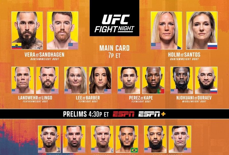 Резултати от UFC on ESPN: Вера - Сандхаген