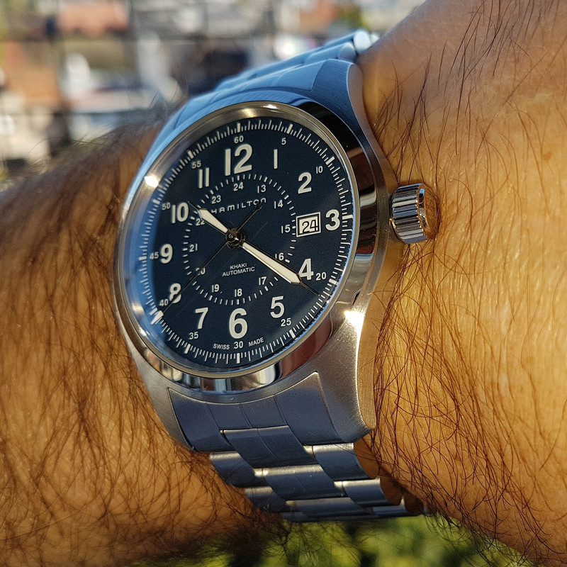 Hamilton Khaki Field Auto 42 mm 100M Blue Dial Bracelet #H70605143