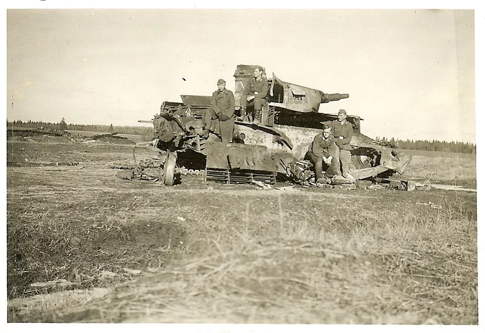 KAPUT! Luftwaffe Troops w- KO'd German Pzkw.IV Panzer Tank; CHOLM, Russia!!!-- (1)
