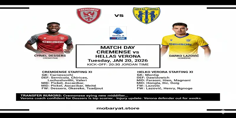 بث مباشر مباراة كريمونيزي وهيلاس فيرونا اليوم 19-01-2026