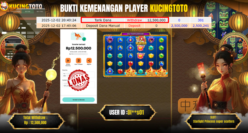 KUCINGTOTO JACKPOT SLOT Starlight Princess super scatters RP.12.500.000.,- LUNAS