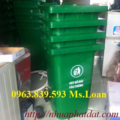 Thùng rác công cộng 240L nắp kín đựng rác ngoài trời./ 0963.839.593 Ms.Loan Thung-rac-240-lit-mau-xanh-la