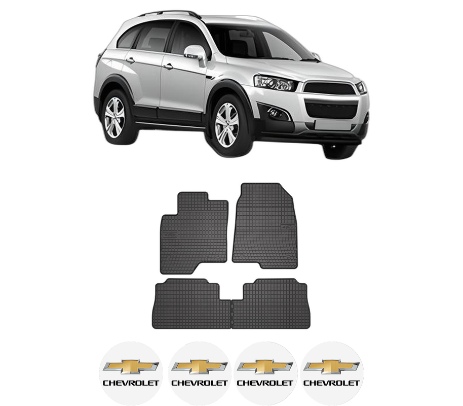 Set covorase presuri CHEVROLET CAPTIVA (C100, C140) din 2006-2018, auto, din cauciuc thermoplastic, 4 Stickere auto cu CHEVROLET