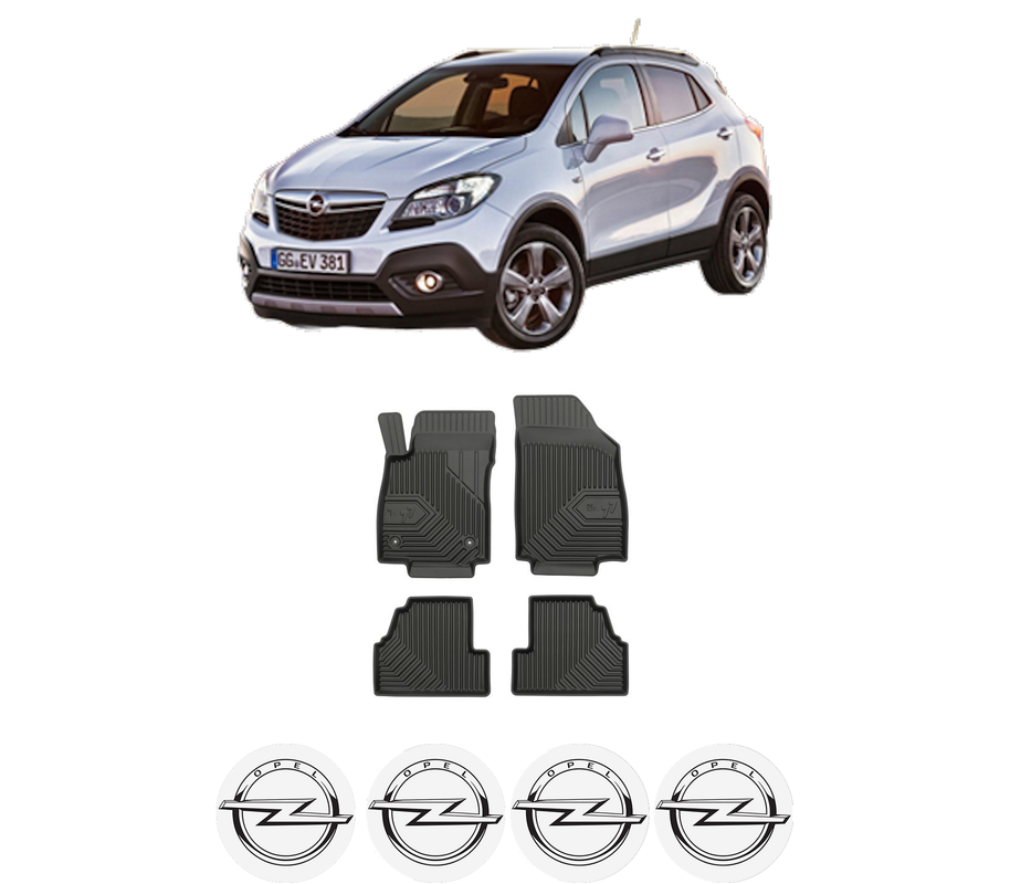 Set covorase presuri OPEL MOKKA / MOKKA X (J13) din 2012-2019, auto, din cauciuc thermoplastic, 4 Stickere auto cu OPEL