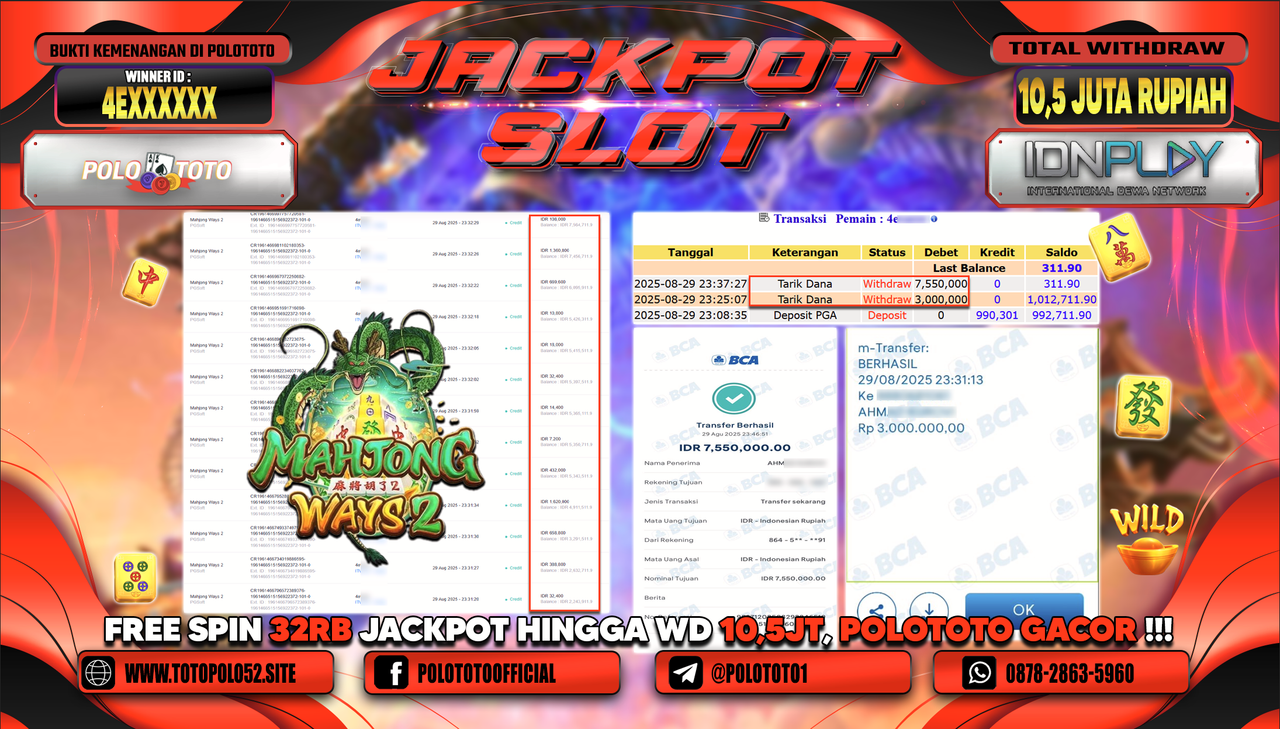 POLOTOTO JACKPOT SLOT MAHJONG WAYS Rp.10.550.000,-