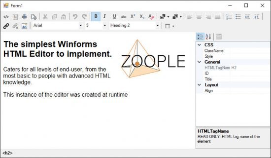 Zoople HTML Editor .NET for Winforms 1.9.1.2440