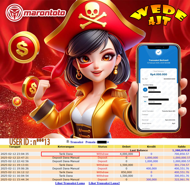 Bukti Kemenangan Member Marontoto Sebesar 4.000,000 JuTa