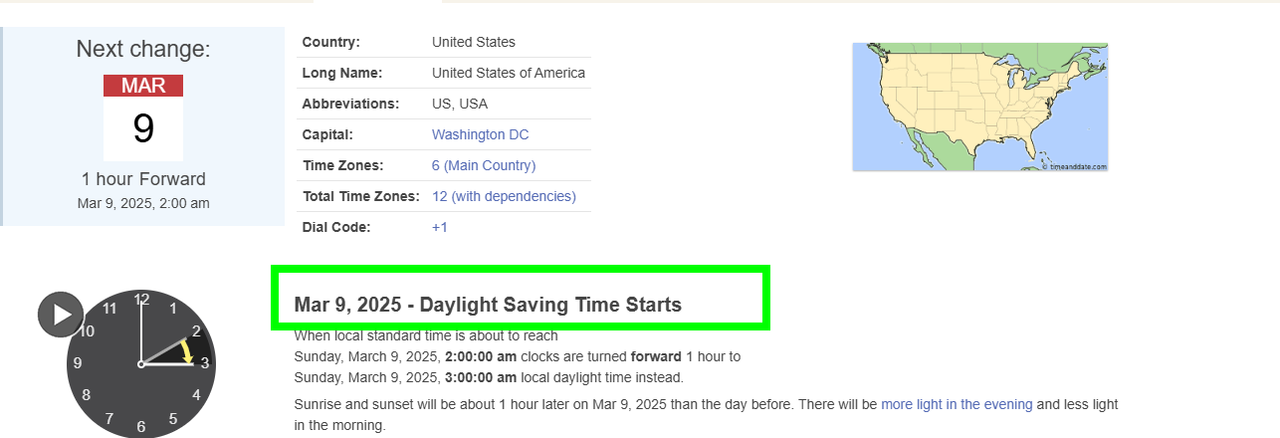 * March 9, 2025 - Daylight Saving Time Starts * - Diferencia horaria Estados Unidos (USA) - Foro USA y Canadá