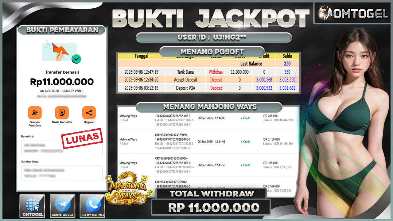 OMTOGEL JACKPOT PGSOFT MAHJONG WAYS 11 JUTA DI BAYAR LUNAS ,-