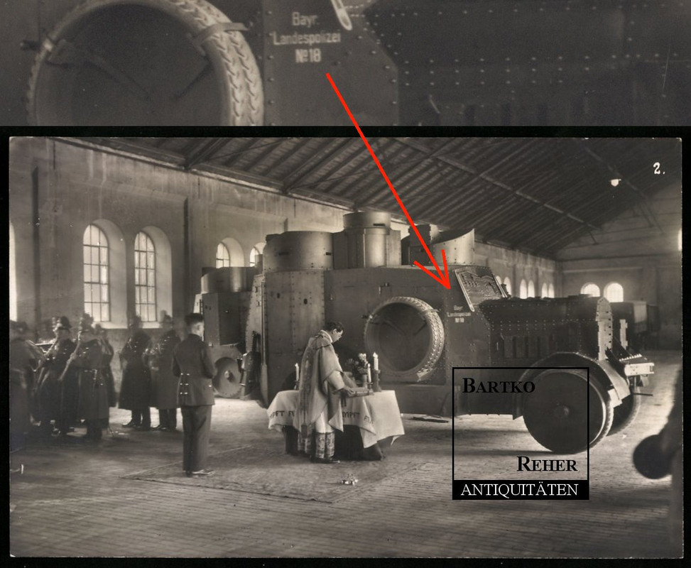 Foto ca. 1921 Panzer Panzerwagen Ehrhardt-21 No. 18 Bayerische Landespolizei (1)