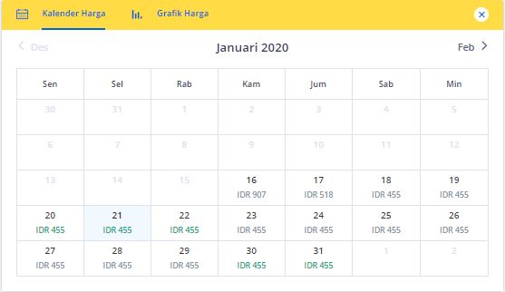 Harga tiket pesawat rute Jakarta-Surabaya sepanjang Januari 2020.