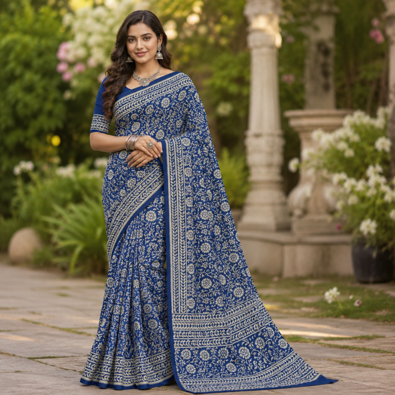 Flex Cotton Handblock Printed Saree | Durable, Elegant & Traditionally Crafted Design - 1