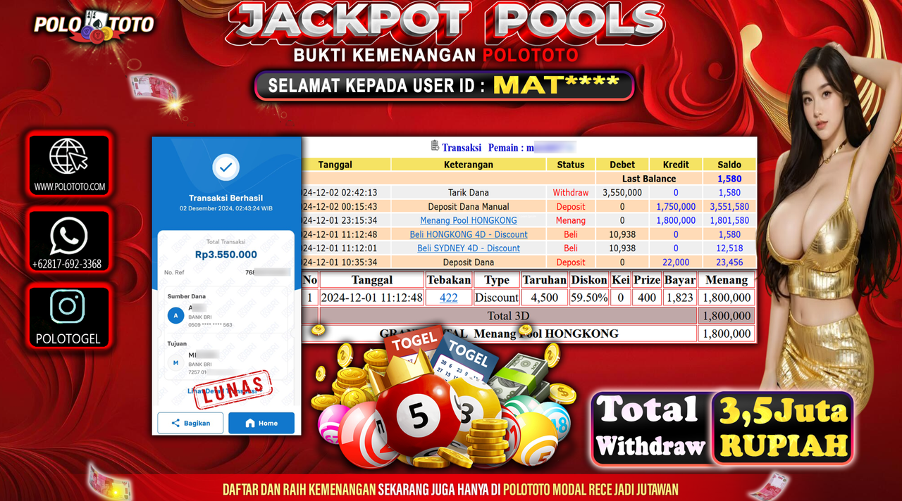 POLOTOTO JACKPOT TOGEL PASARAN HONGKONG Rp.3,550.000,-