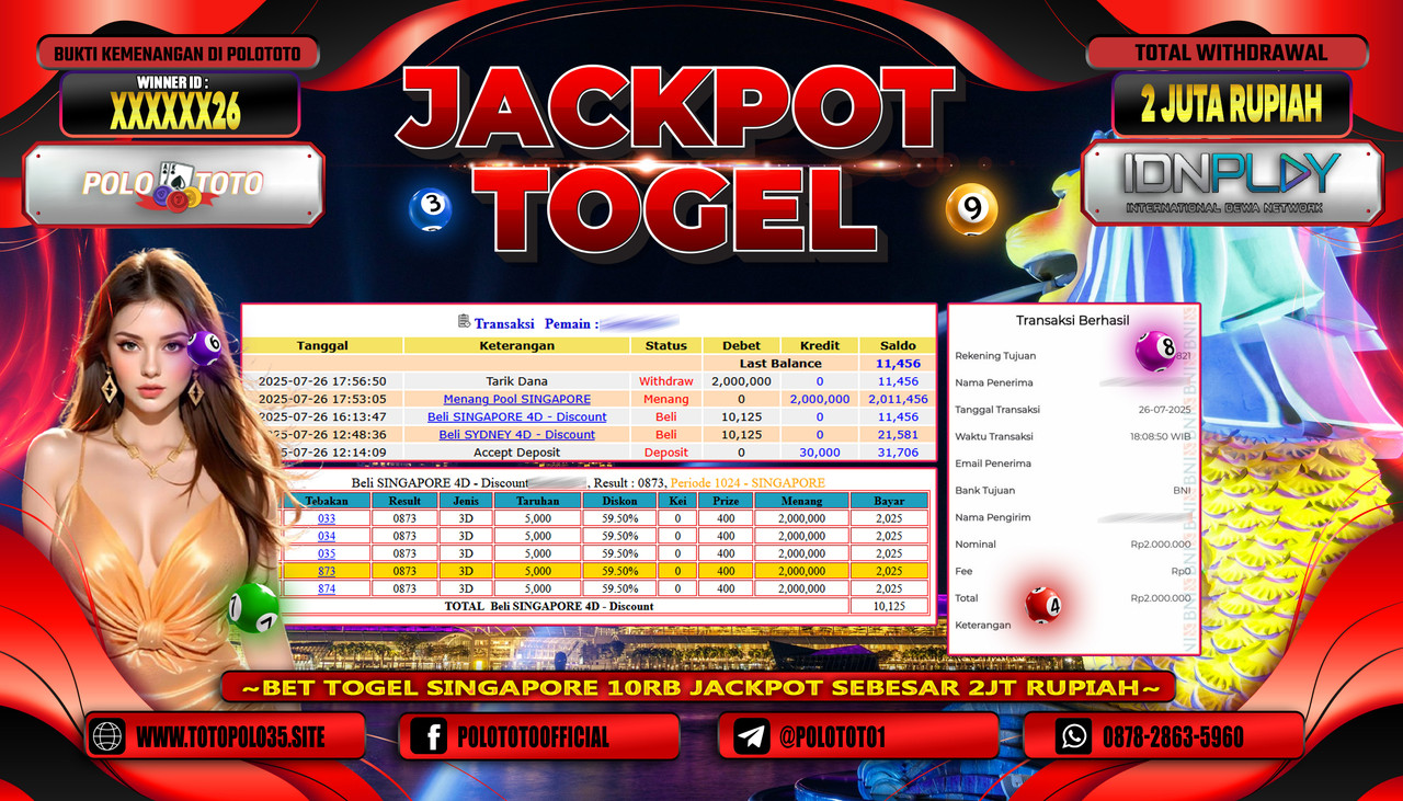 POLOTOTO JACKPOT TOGEL POOL SINGAPORE Rp.2.000.000,-LUNAS