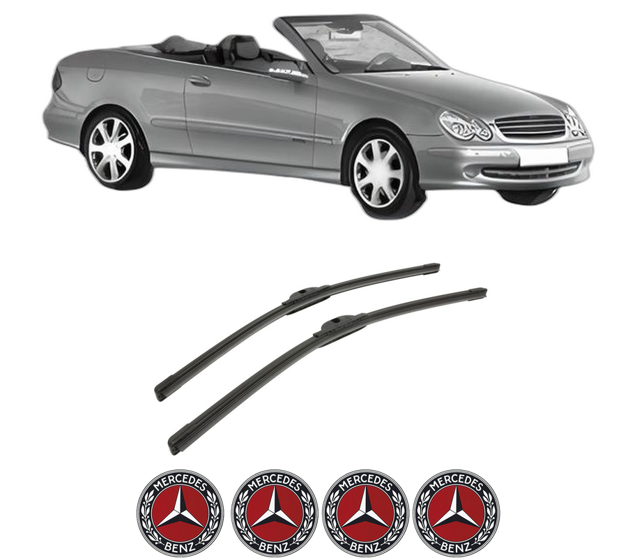 Set stergatoare auto MERCEDES-BENZ CLK Convertible (A209) din 2002-2010, pentru parbriz auto, 2 bucati, Bosch Aerotwin, din cauciuc siliconat rezistent, 4 Stickere Auto MERCEDES-BENZ