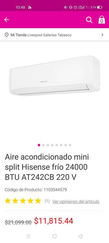 Liverpool: Minisplit Inverter 24000 Btu 17 SEER solo Frío 