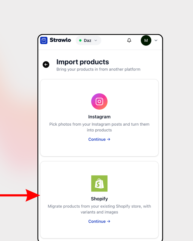 step 1 to connect your shopify account to strawlo