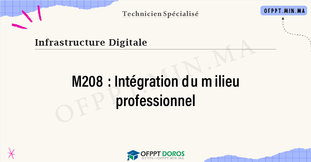 Sommaire détaillé du cours Intégration du milieu professionnel M208 OFPPT - Structure du module