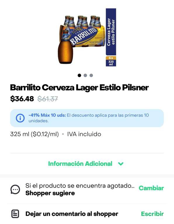 Rappi Soriana: Six barrilito cerveza lager 
