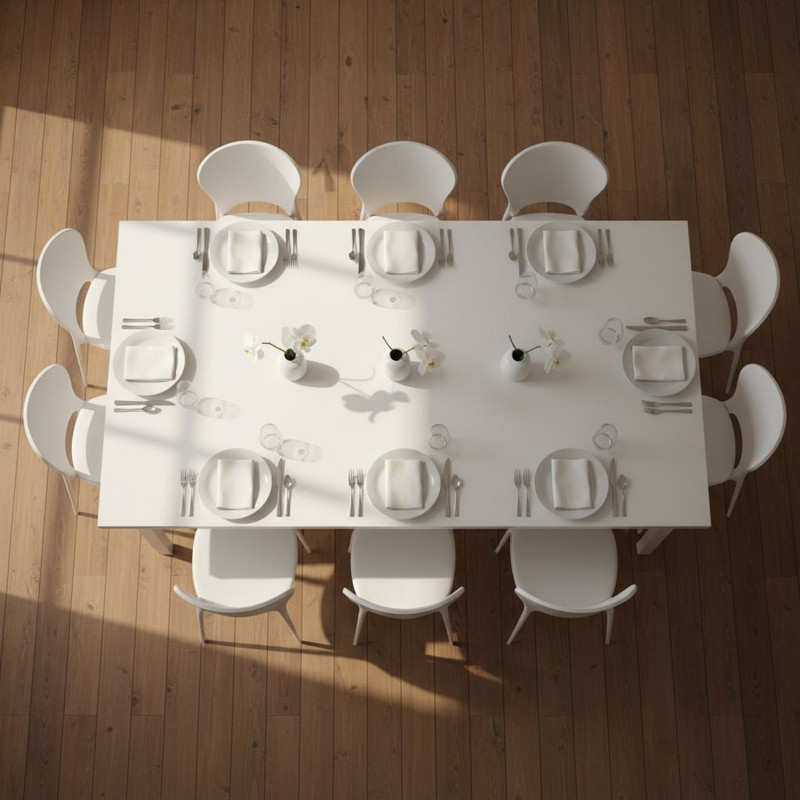 Схема расстановки мебели для мероприятий в банкетном зале с соблюдением дистанции между столами и стульями.