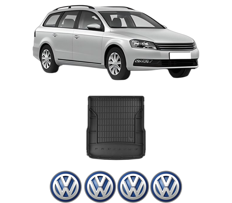 Tavita Portbagaj Volkswagen PASSAT B7 Variant (365) din 2010-2015, Protectie Portbagaj Auto, 4x Stickere auto cu Volkswagen