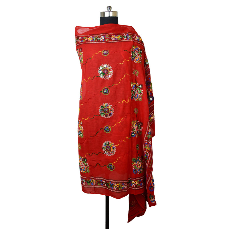 Women's Cotton Dupatta Wrap Stole Mirror Work Embroidery Ethinic Scarves Chunni - Picture 21 of 103