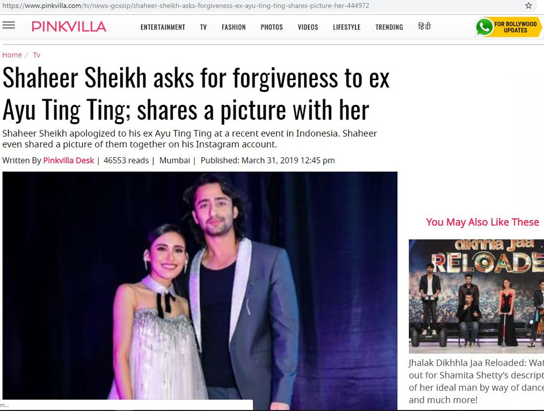 Pertemuan kembali Ayu Ting Ting dan Shaheer Sheikh dibahas di media India