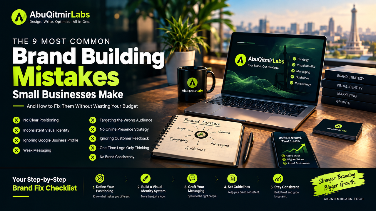 The 9 Most Common Brand Building Mistakes Small Businesses Make in Pakistan — Infographic and Step-by-Step Brand Fix Checklist by AbuQitmirLabs