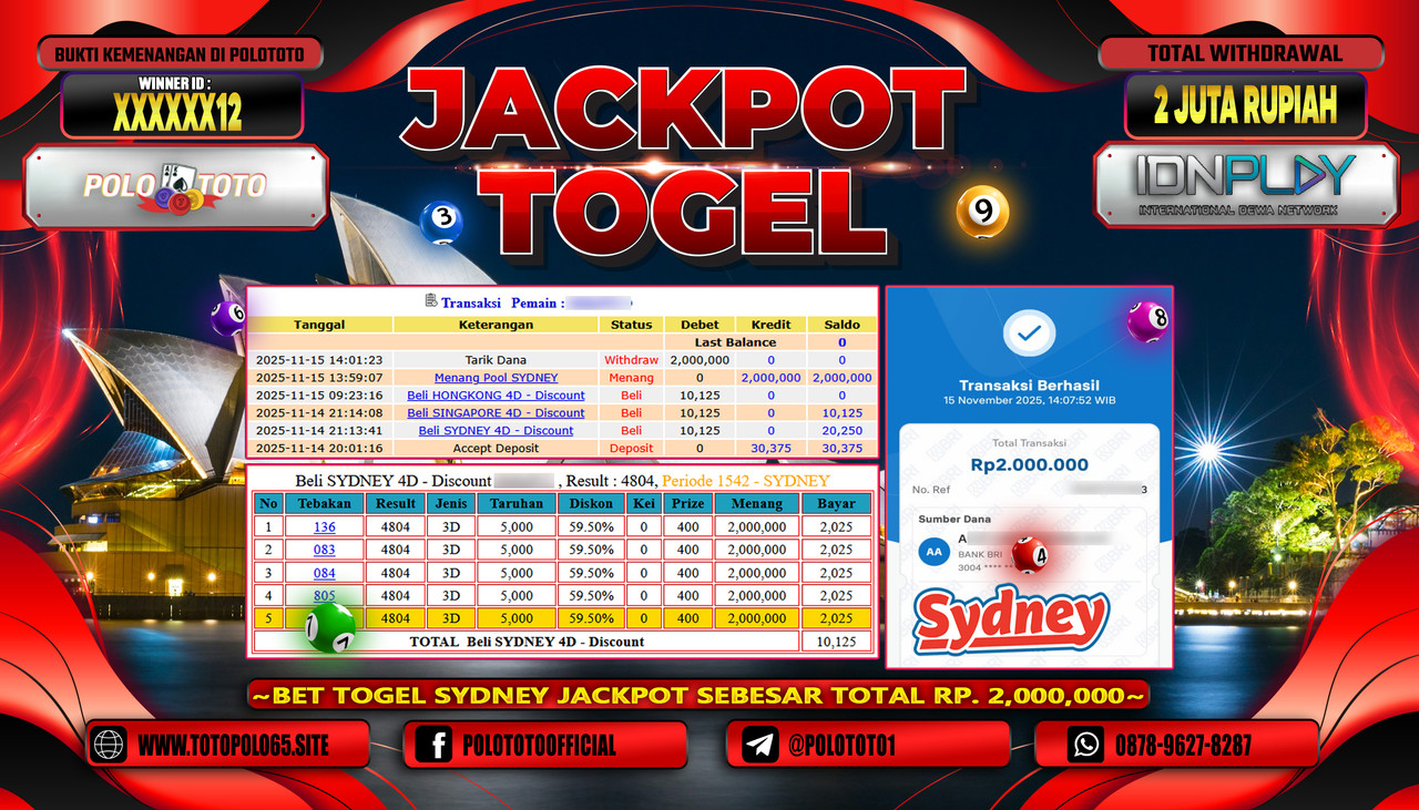POLOTOTO JACKPOT TOGEL POOL SYDNEY Rp.2.000.000,- LUNAS