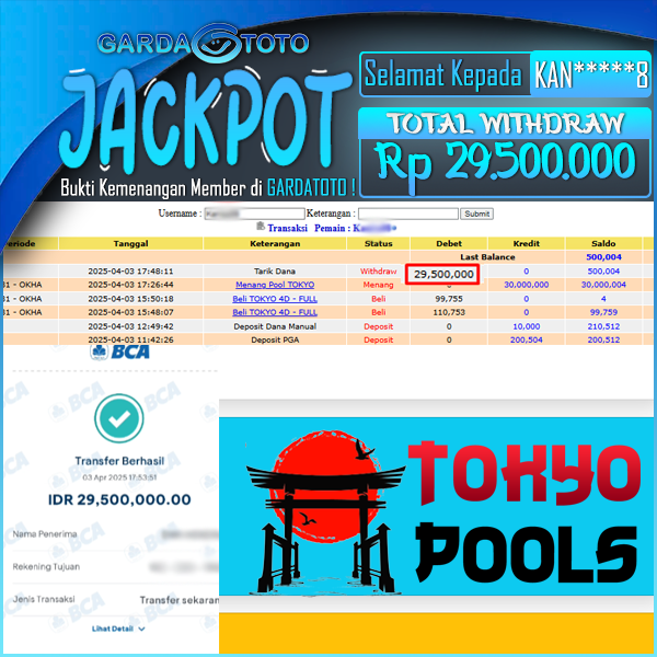 JACKPOT TOGEL DI PASARAN TOKYO4D WD Rp 29.500.000,- DIBAYAR LUNAS!!!
