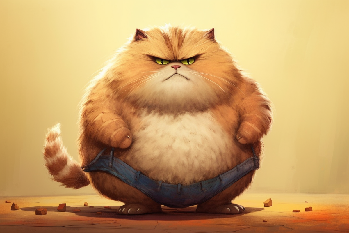 Рыжий пушистый кот в джинсах