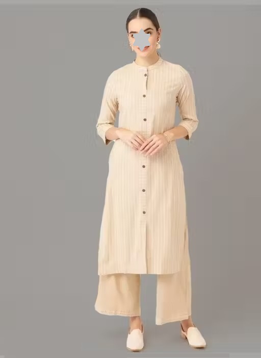 Maadwara Women Beige Cotton Striped Kurta With Palazzos Color 1 (KS143)