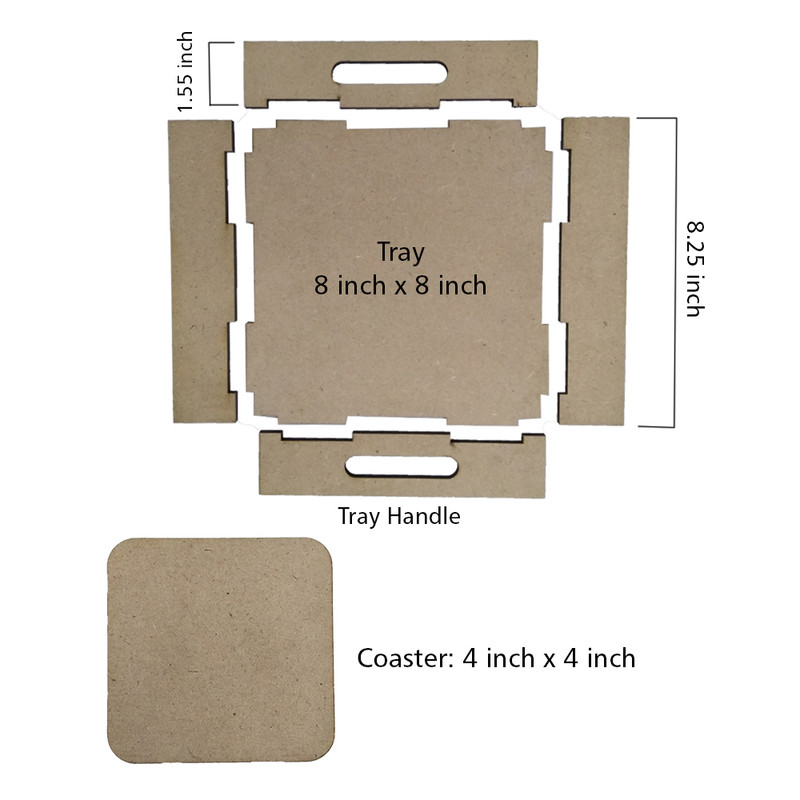 Gond art on MDF Tray with square Tea coasters DIY Kit