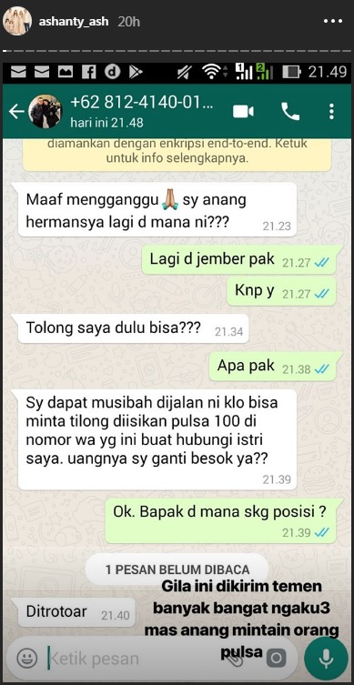 Bukti percakapan oknum mengaku Anang