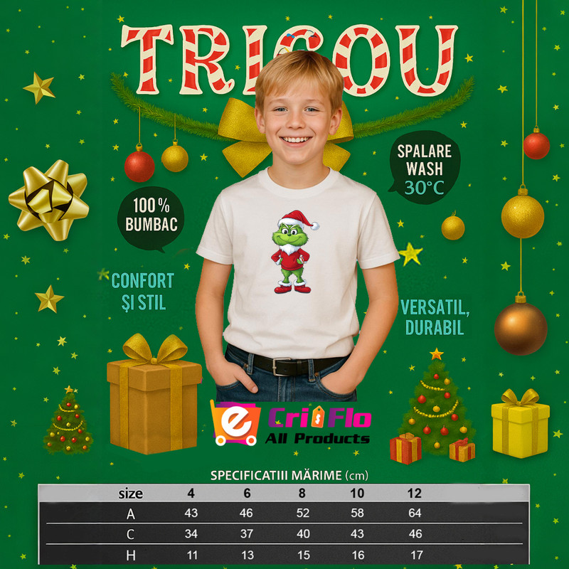 grafica 1583 tricou alb baiat craciun 2