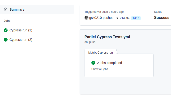 execute tests parallelly using cypress: github actions build