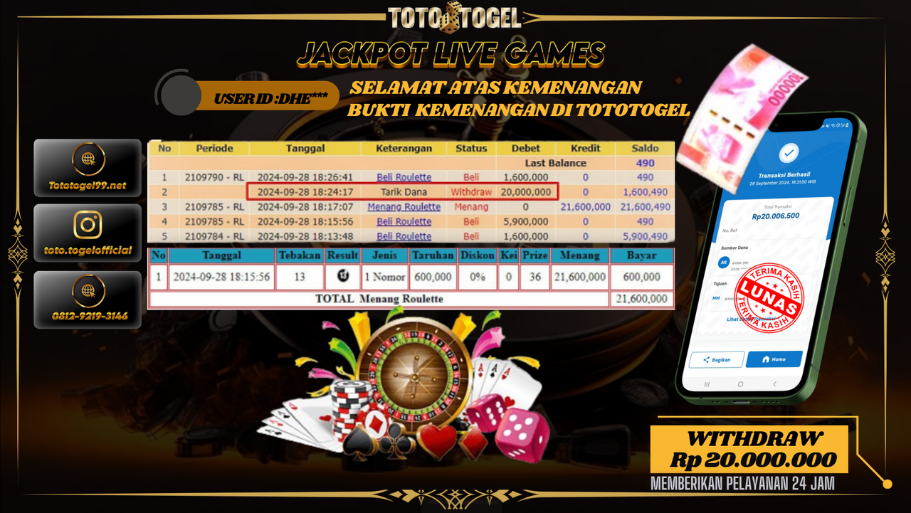 Bukti Kemenangan Permainan Live Games ID : DHE** Terbayar Lunas!!