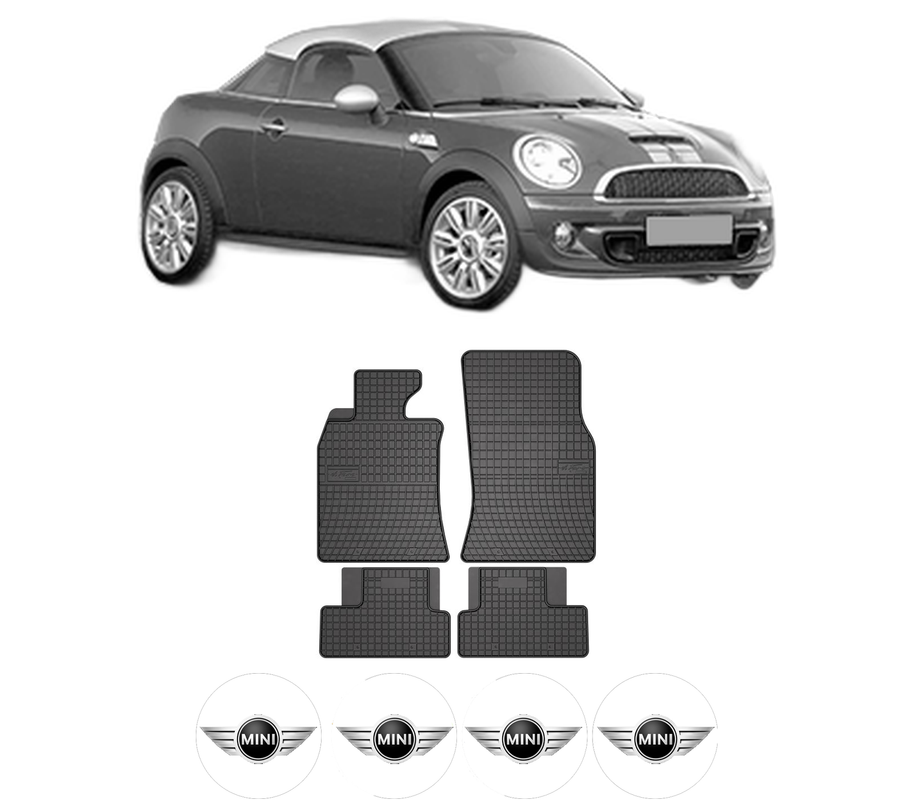 Set covorase presuri MINI MINI Coupe (R58) din 2010-2015, auto, din cauciuc thermoplastic, 4 Stickere auto cu MINI