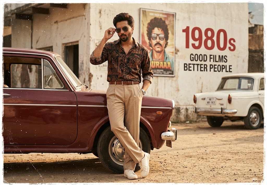 AI-generated example result for the Creative Images prompt: 1980s Retro Vintage Car Portrait by Prompt Craft