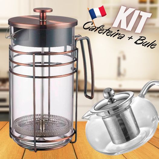 Kit Cafeteira Francesa Em Vidro Inox 350ml + Bule Para Chá Em Vidro Inox Com Infusor 500ml – Oxford