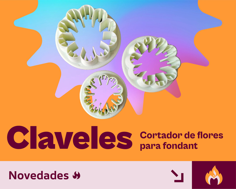Molde cortador flor clavel para tortas fondant y porcelanicrón 3pz