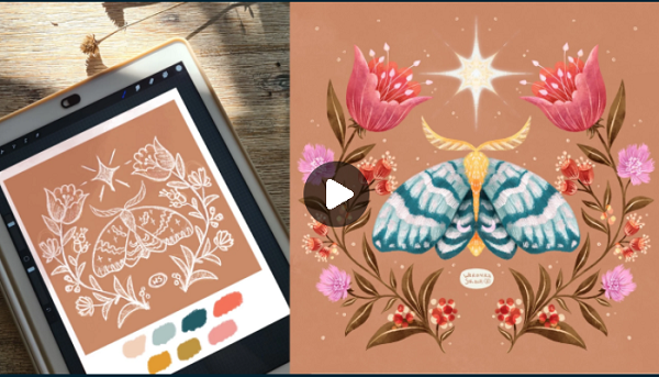 Magical Moths & Botanical Illustration using Procreate's Symmetry Tool